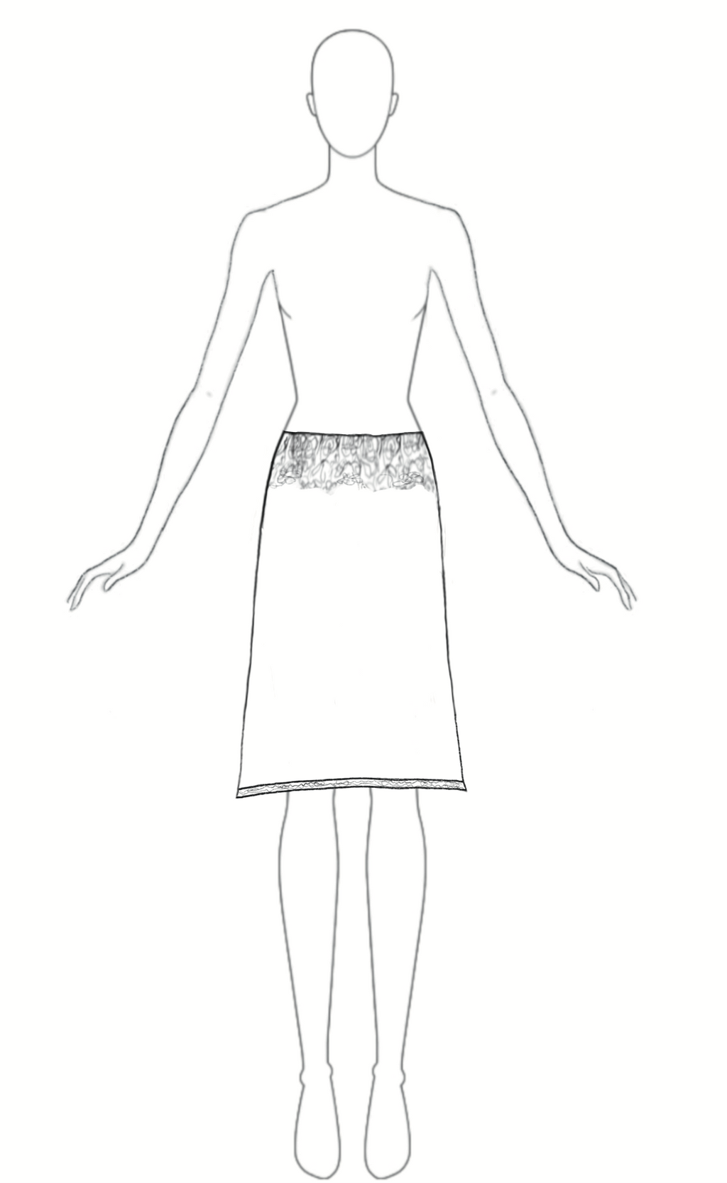 Midi skirt with wide lace waistband