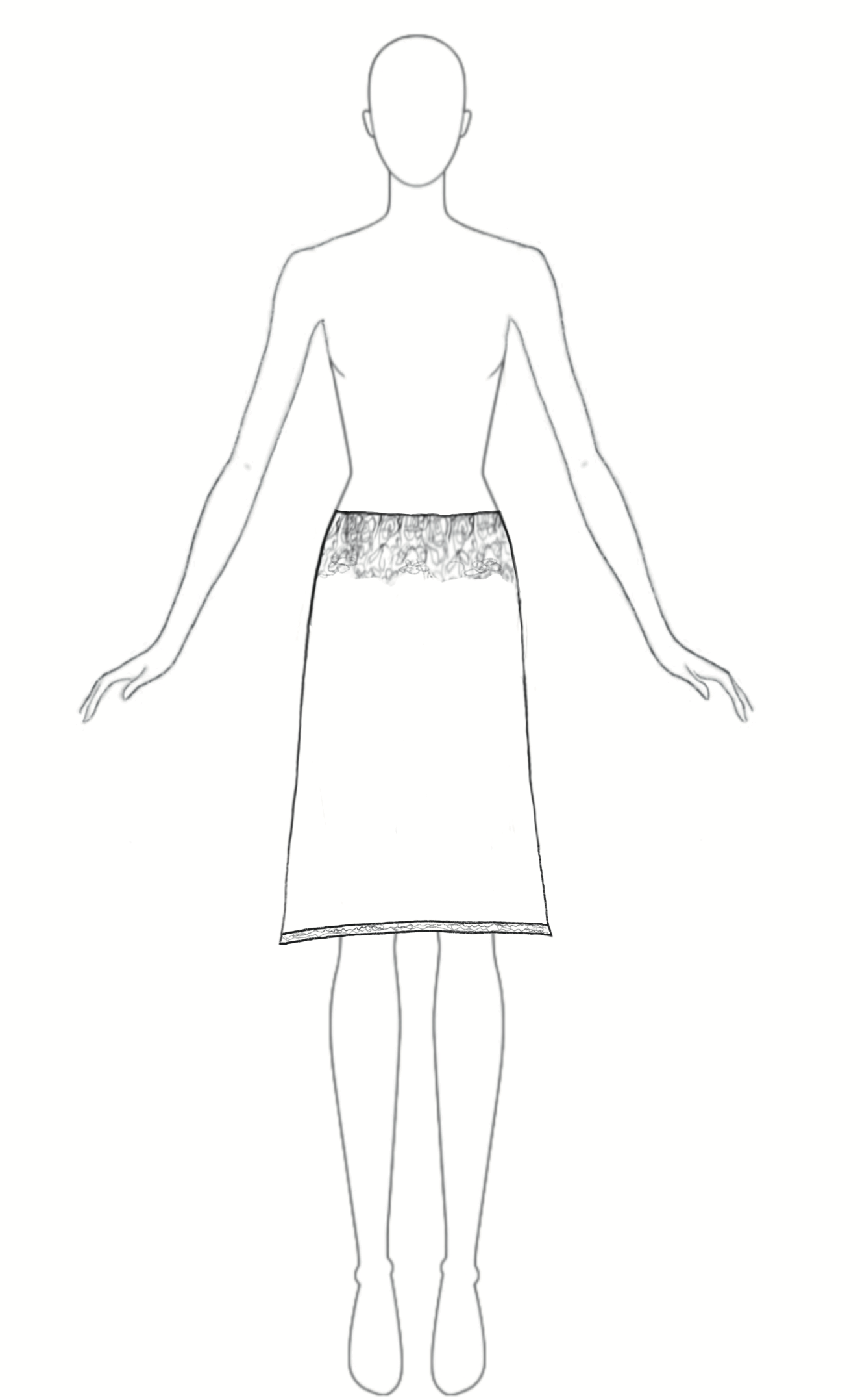 Midi skirt with wide lace waistband